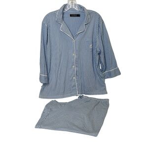 Lauren Ralph Lauren Cotton Notch Collar & Capri Pajama Set French Blue Stripe XL